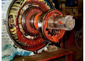 Incompatible lubricants (note two different colors) caused this bearing to fail. Courtesy: EASA